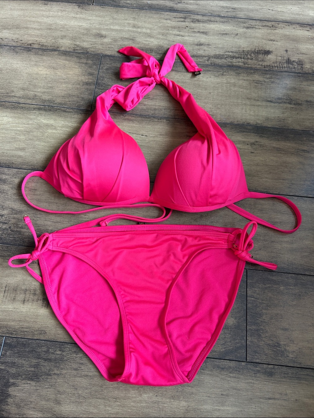 La Vie En Rose Hot Pink Halter Bikini Set